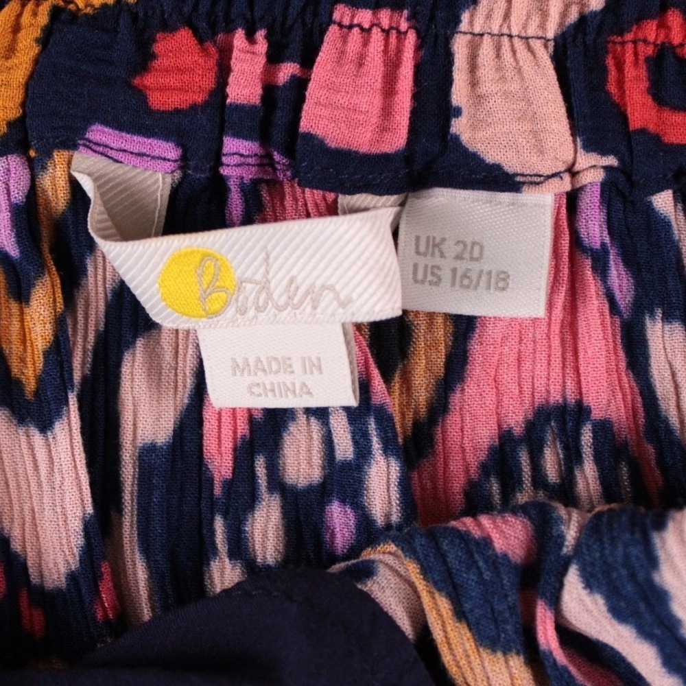 Boden Grace Crinkle Skirt US 16 18 Plus Size Viscose Navy Pink Ikat Boho R0144 - Picture 3 of 6